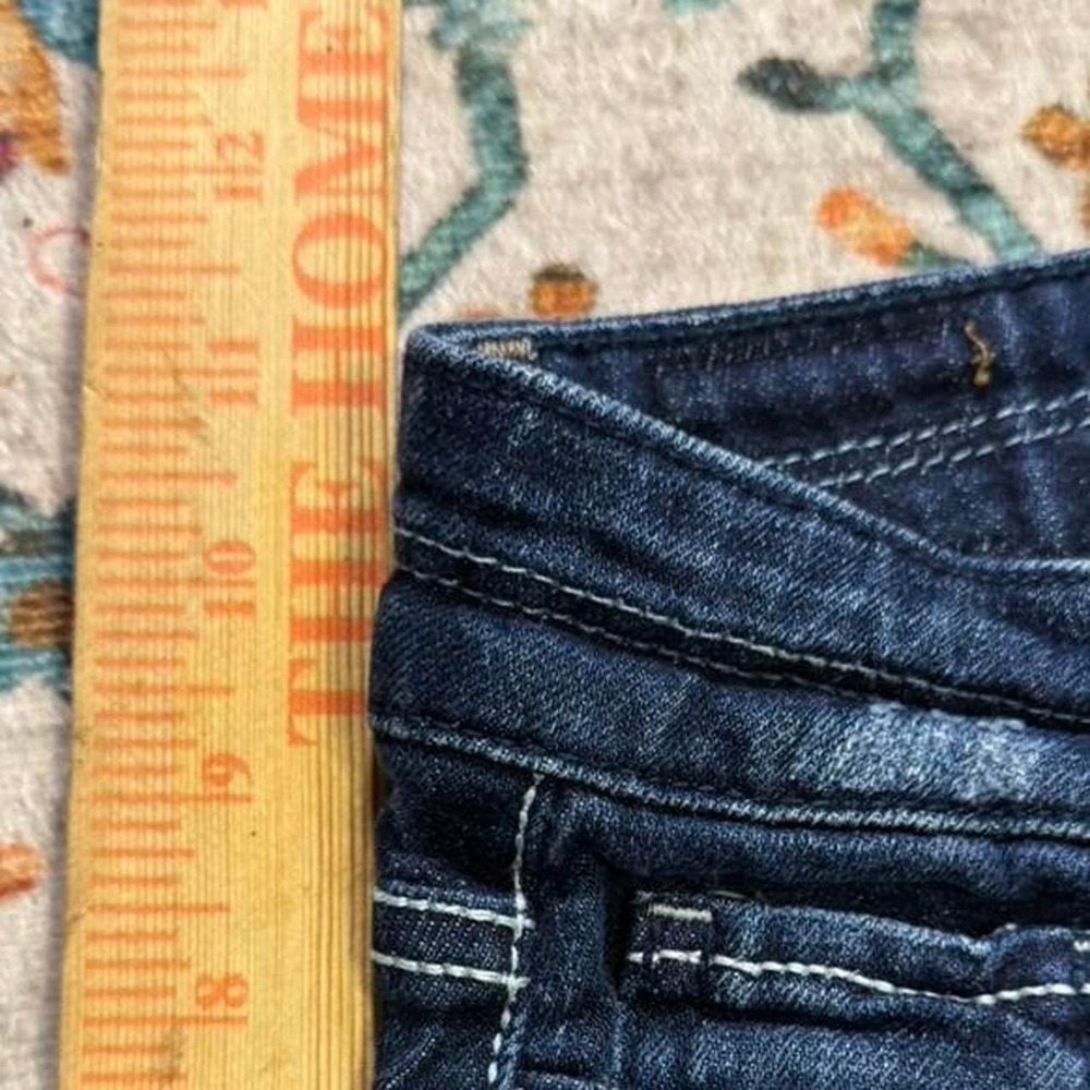 Aeropostale Womens Blue Denim Mini Shorts Y2K Low Rise Cuffed Dark Wash Size 0 - Picture 7 of 7